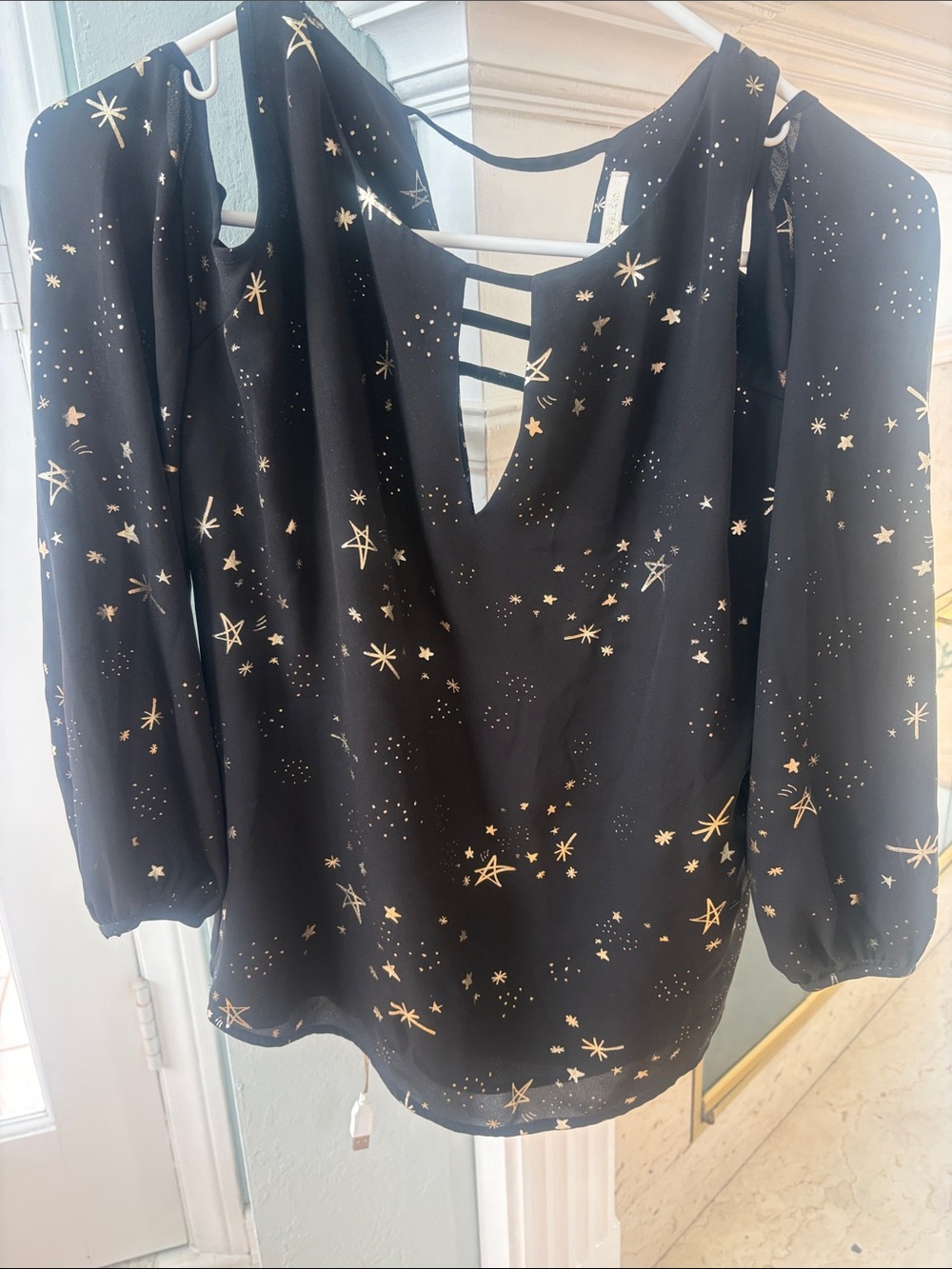 cooper & ella Black Blouse with Gold Star Print